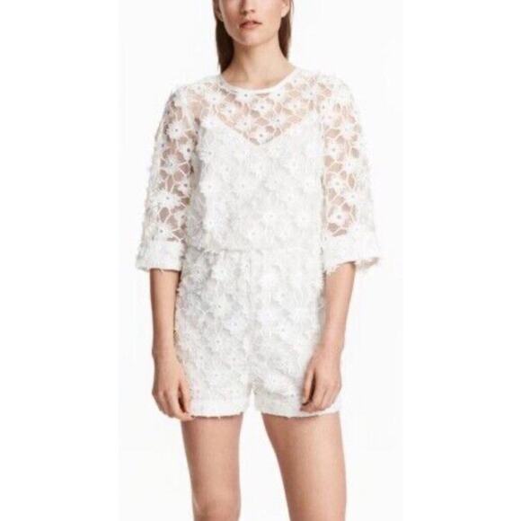H&M White Sheer Floral Mini Romper Bridal 2 - Picture 2 of 6